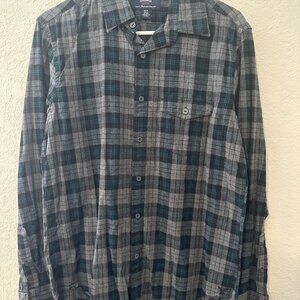 American Eagle Gray Black & Blue Plaid Long Sleeve Button Down Shirt - M Slim